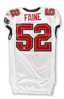 2009 Jeff Faine Tampa Bay Buccaneers Game Worn and Signed Road Jersey with Captains Patch 